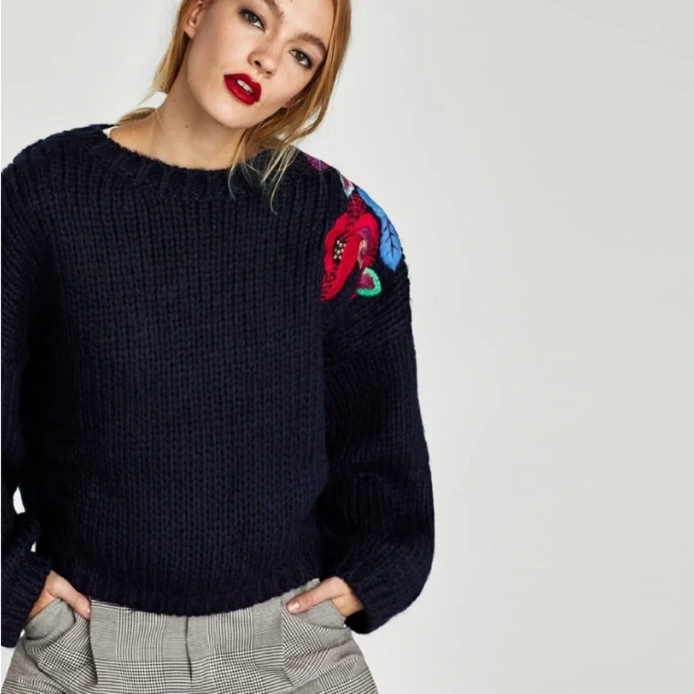 Zara Floral Embroidered Sweater - Picture 1 of 5